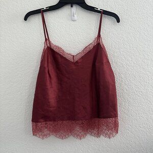 Victoria's Secret Camisole Womens M Burgundy Cropped Lace Trim Satin Y2K 90s